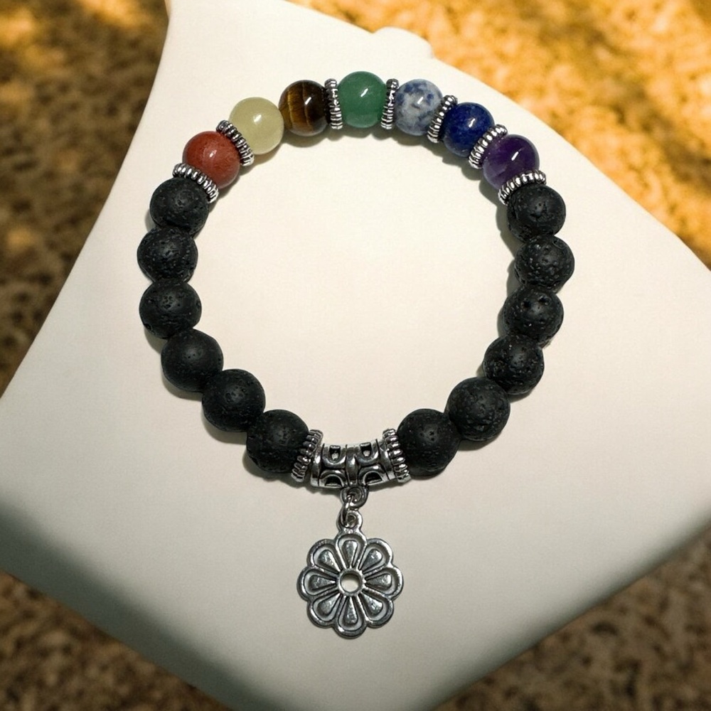 Chakra and Lava Bracelet Stretch Bracelet
